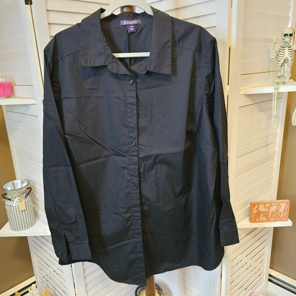 Roaman's, Plus Size 24W, Black, Long Sleeved, Button Down, Shirt